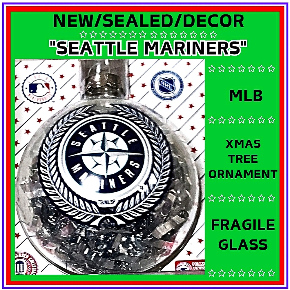 🔥MLB-SEATTLE MARINERS/GLASS-XMAS TREE ORNAMENT/NEW/SEALED/DECOR